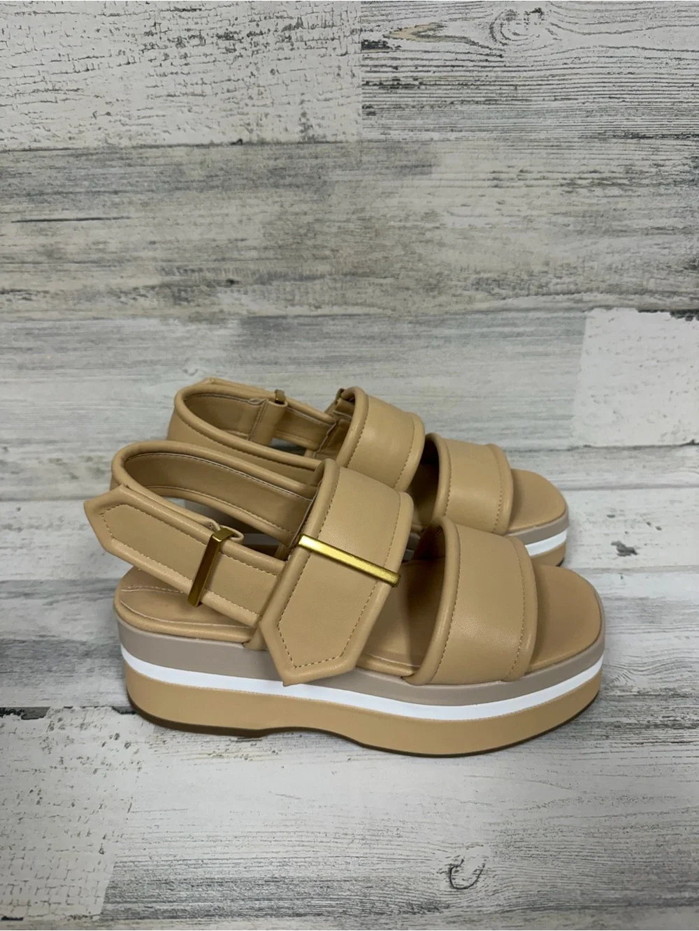 SARTO By Franco Sarto Beige Platform Sandals with Buckle Straps